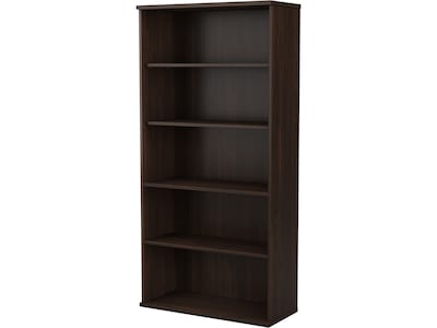 Bush Business Furniture Hybrid 73H 5-Shelf Bookcase with Adjustable Shelves, Black Walnut Laminated