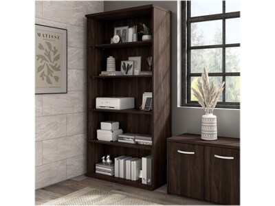 Bush Business Furniture Hybrid 73H 5-Shelf Bookcase with Adjustable Shelves, Black Walnut Laminated