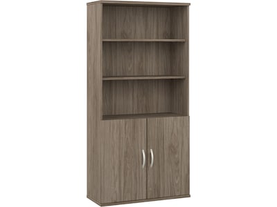 Bush Business Furniture Hybrid 73H 5-Shelf Bookcase with Doors, Modern Hickory Laminated Wood (HYB0