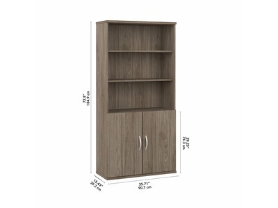 Bush Business Furniture Hybrid 73"H 5-Shelf Bookcase with Doors, Modern Hickory Laminated Wood (HYB024MH)