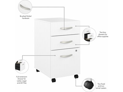 Bush Business Furniture Hybrid 3-Drawer Mobile Vertical File Cabinet, Letter/Legal Size, Lockable, White (HYF216WHSU-Z)