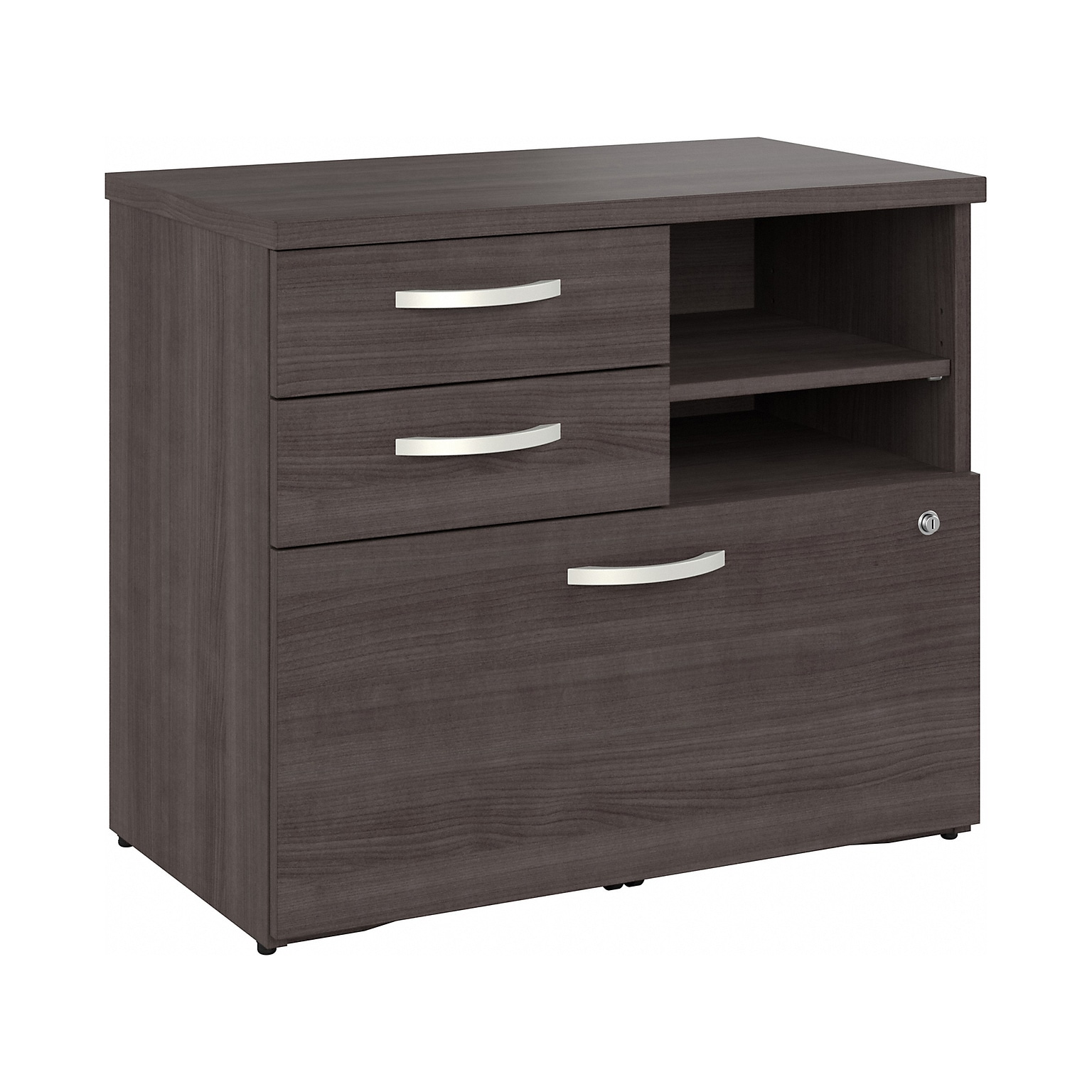 Bush Business Furniture Hybrid 26 Office Storage Cabinet with Drawers and 2 Shelves, Storm Gray (HYF130SGSU-Z)