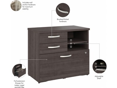 Bush Business Furniture Hybrid 26" Office Storage Cabinet with Drawers and 2 Shelves, Storm Gray (HYF130SGSU-Z)