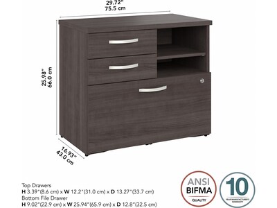 Bush Business Furniture Hybrid 26" Office Storage Cabinet with Drawers and 2 Shelves, Storm Gray (HYF130SGSU-Z)