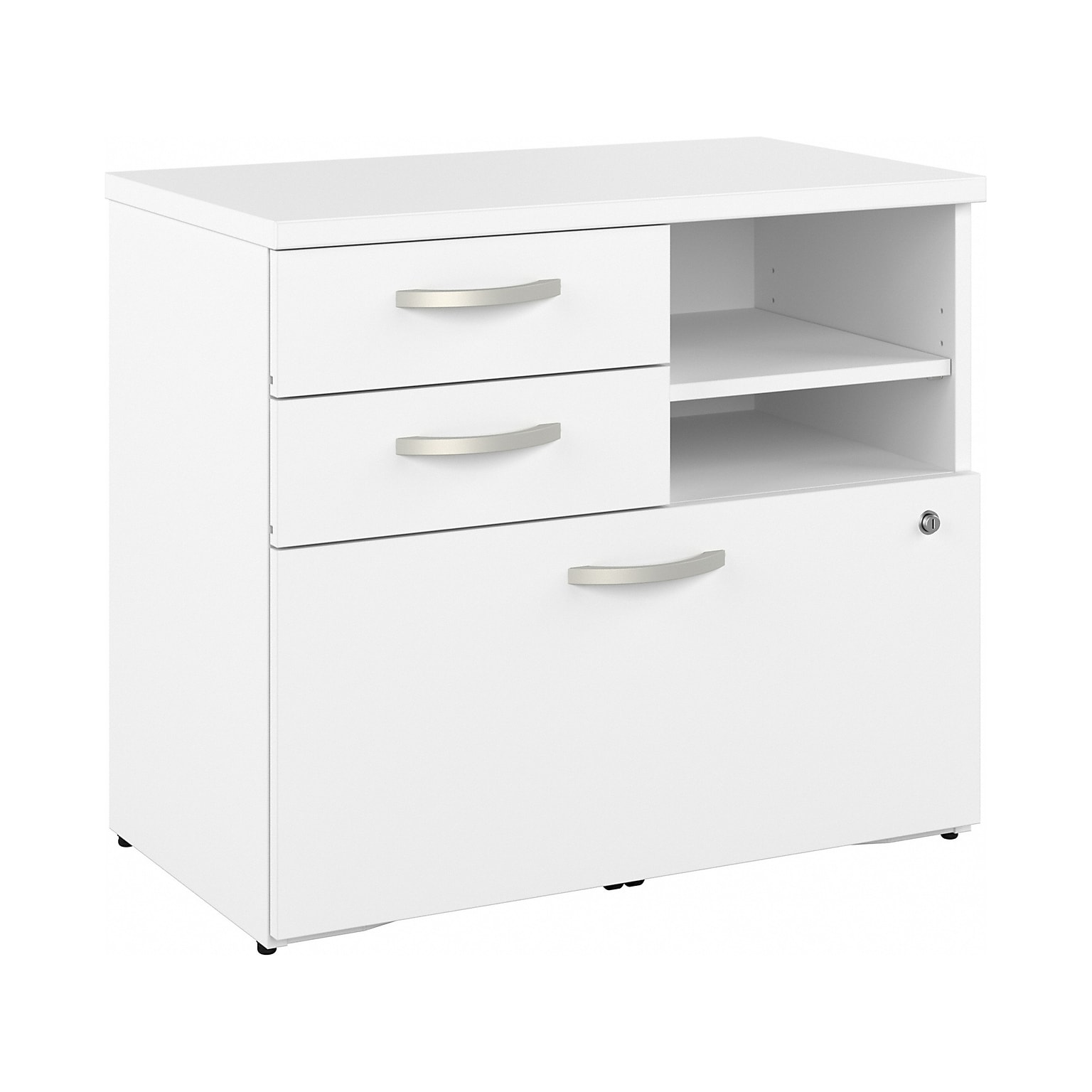 Bush Business Furniture Hybrid 26 Office Storage Cabinet with Drawers and 2 Shelves, White (HYF130WHSU-Z)