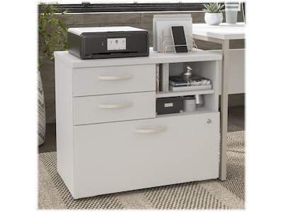Bush Business Furniture Hybrid 26" Office Storage Cabinet with Drawers and 2 Shelves, White (HYF130WHSU-Z)