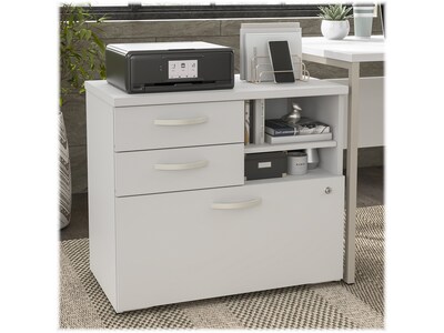 Bush Business Furniture Hybrid 26" Office Storage Cabinet with Drawers and 2 Shelves, White (HYF130WHSU-Z)