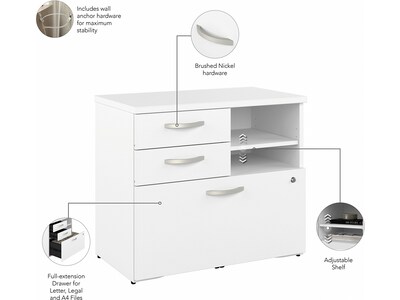 Bush Business Furniture Hybrid 26" Office Storage Cabinet with Drawers and 2 Shelves, White (HYF130WHSU-Z)