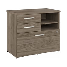Bush Business Furniture Hybrid 26 Office Storage Cabinet with Drawers and 2 Shelves, Modern Hickory