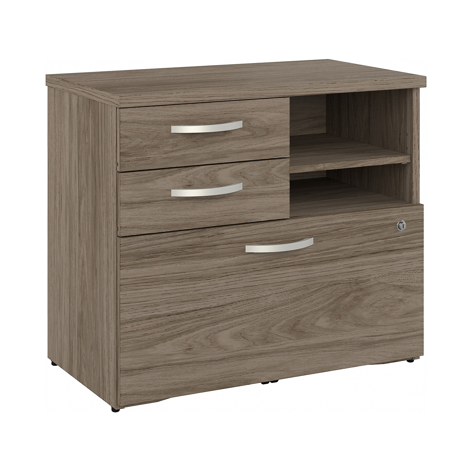 Bush Business Furniture Hybrid 26 Office Storage Cabinet with Drawers and 2 Shelves, Modern Hickory (HYF130MHSU-Z)