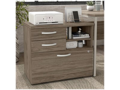 Bush Business Furniture Hybrid 26 Office Storage Cabinet with Drawers and 2 Shelves, Modern Hickory