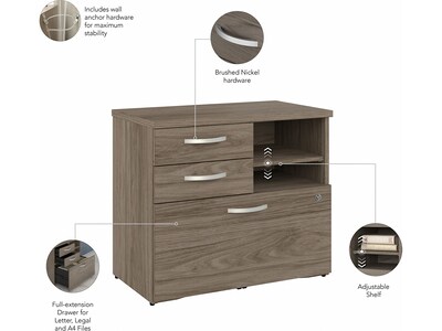 Bush Business Furniture Hybrid 26" Office Storage Cabinet with Drawers and 2 Shelves, Modern Hickory (HYF130MHSU-Z)