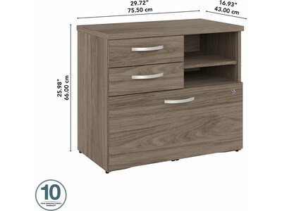 Bush Business Furniture Hybrid 26" Office Storage Cabinet with Drawers and 2 Shelves, Modern Hickory (HYF130MHSU-Z)