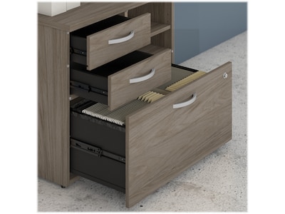 Bush Business Furniture Hybrid 26" Office Storage Cabinet with Drawers and 2 Shelves, Modern Hickory (HYF130MHSU-Z)