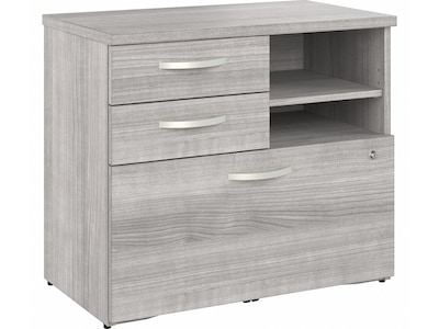 Bush Business Furniture Hybrid 26" Office Storage Cabinet with Drawers and 2 Shelves, Platinum Gray (HYF130PGSU-Z)