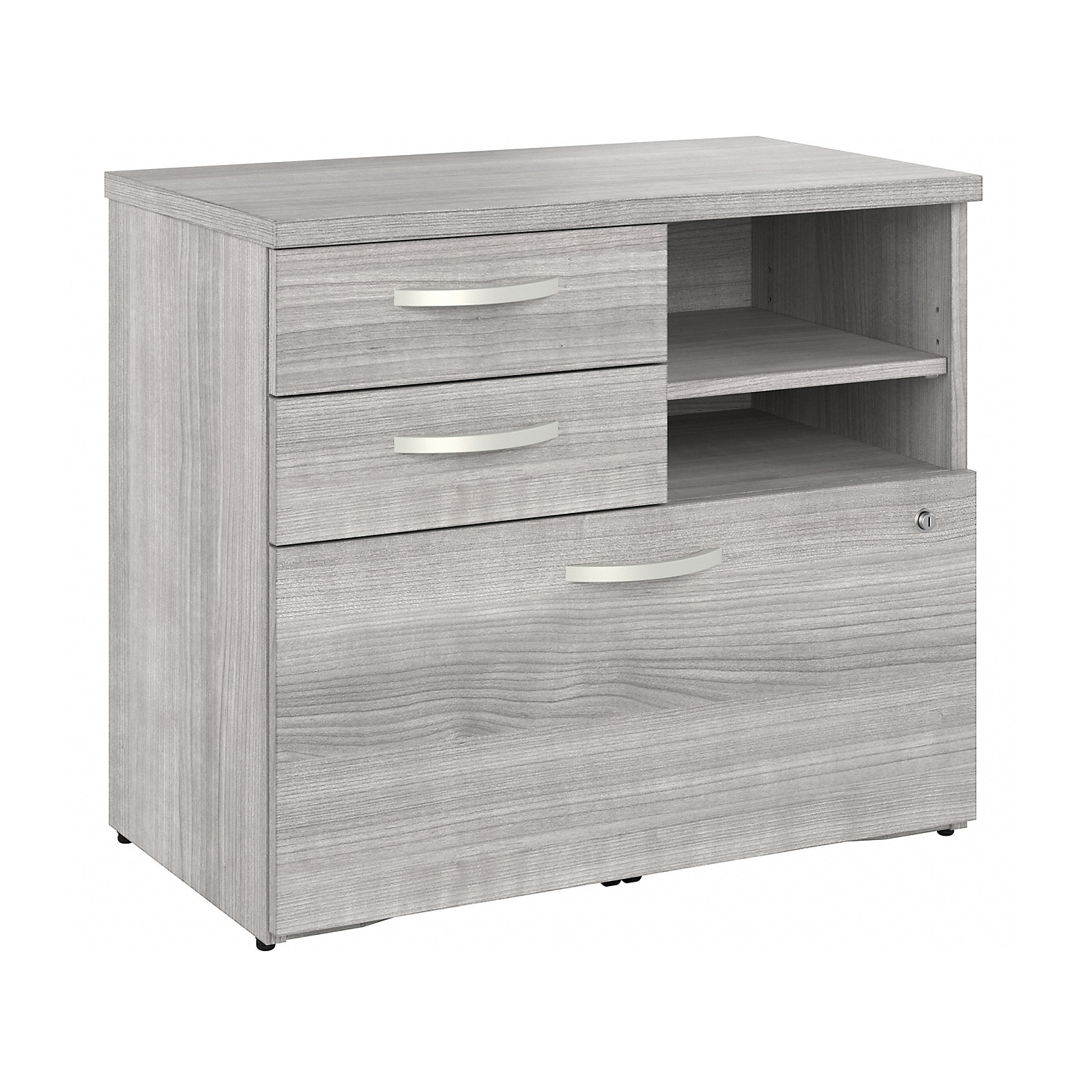 Bush Business Furniture Hybrid 26 Office Storage Cabinet with Drawers and 2 Shelves, Platinum Gray (HYF130PGSU-Z)