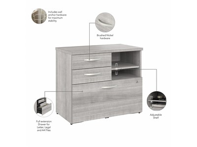 Bush Business Furniture Hybrid 26" Office Storage Cabinet with Drawers and 2 Shelves, Platinum Gray (HYF130PGSU-Z)