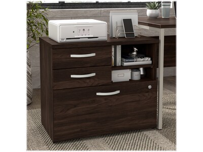 Bush Business Furniture Hybrid 26" Office Storage Cabinet with Drawers and 2 Shelves, Black Walnut (HYF130BWSU-Z)