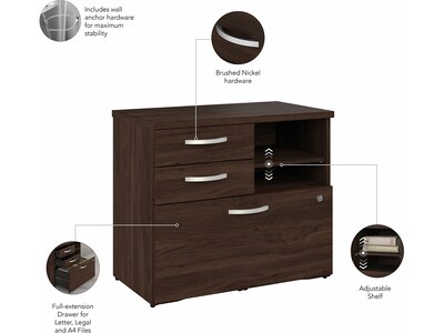 Bush Business Furniture Hybrid 26" Office Storage Cabinet with Drawers and 2 Shelves, Black Walnut (HYF130BWSU-Z)