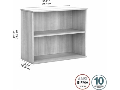 Bush Business Furniture Hybrid 29"H 2-Shelf Bookcase with Adjustable Shelf, Platinum Gray Laminated Wood (HY3036PG-Z)