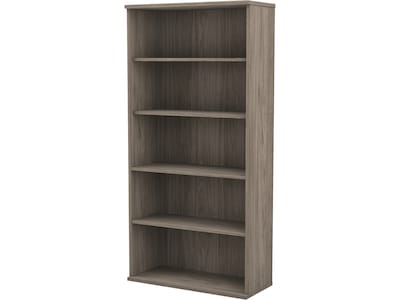 Bush Business Furniture Hybrid 73H 5-Shelf Bookcase with Adjustable Shelves, Modern Hickory Laminat