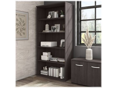 Bush Business Furniture Hybrid 73"H 5-Shelf Bookcase with Adjustable Shelves, Storm Gray Laminated Wood (HYB136SG-Z)