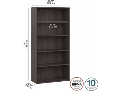 Bush Business Furniture Hybrid 73"H 5-Shelf Bookcase with Adjustable Shelves, Storm Gray Laminated Wood (HYB136SG-Z)