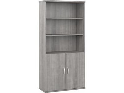 Bush Business Furniture Hybrid 73H 5-Shelf Bookcase with Doors, Platinum Gray Laminated Wood (HYB02