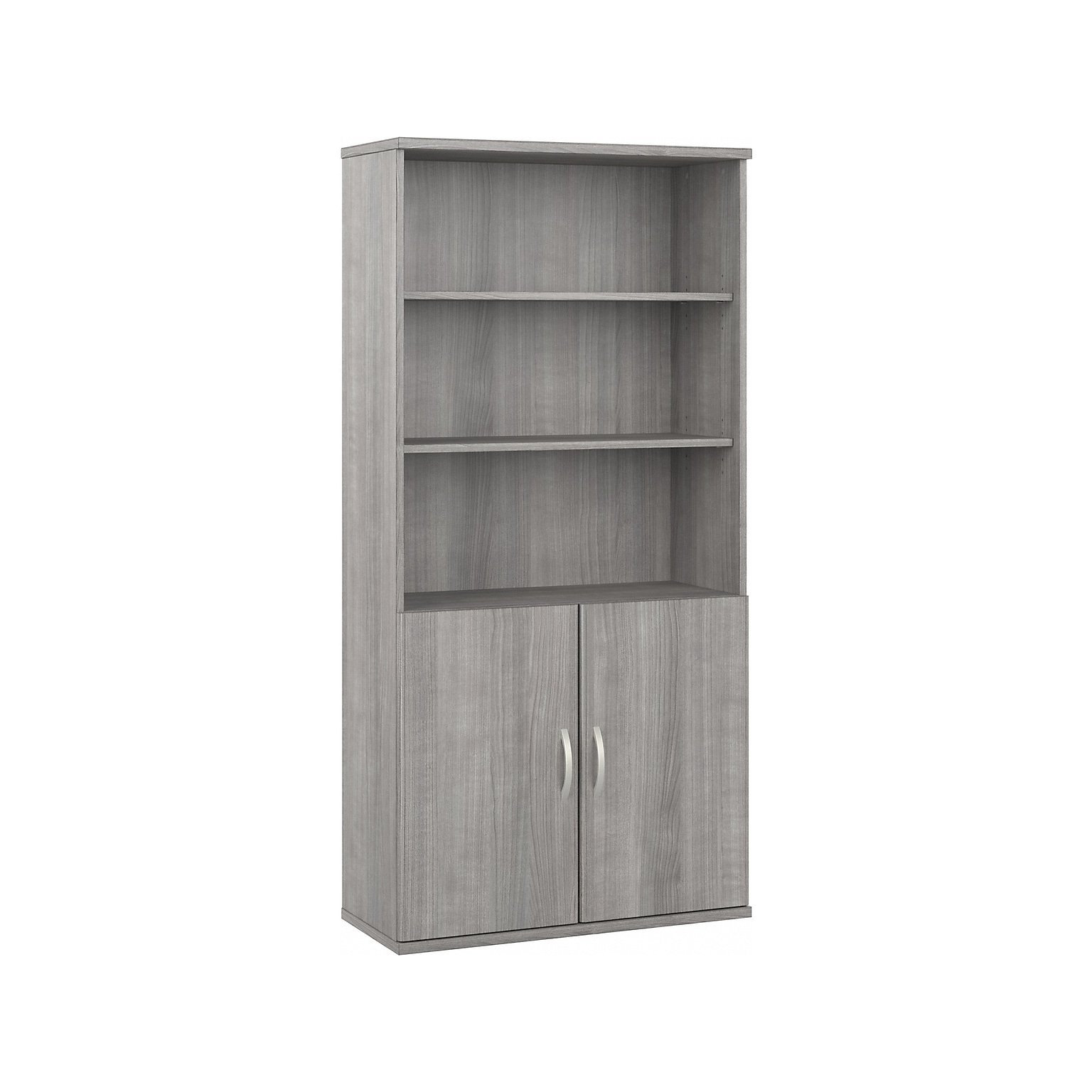 Bush Business Furniture Hybrid 73H 5-Shelf Bookcase with Doors, Platinum Gray Laminated Wood (HYB024PG)