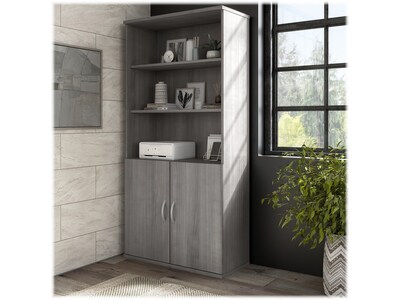 Bush Business Furniture Hybrid 73H 5-Shelf Bookcase with Doors, Platinum Gray Laminated Wood (HYB02