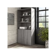 Bush Business Furniture Hybrid 73H 5-Shelf Bookcase with Doors, Platinum Gray Laminated Wood (HYB02