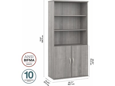 Bush Business Furniture Hybrid 73"H 5-Shelf Bookcase with Doors, Platinum Gray Laminated Wood (HYB024PG)