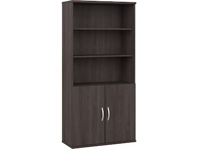 Bush Business Furniture Hybrid 73H 5-Shelf Bookcase with Doors, Storm Gray Laminated Wood (HYB024SG