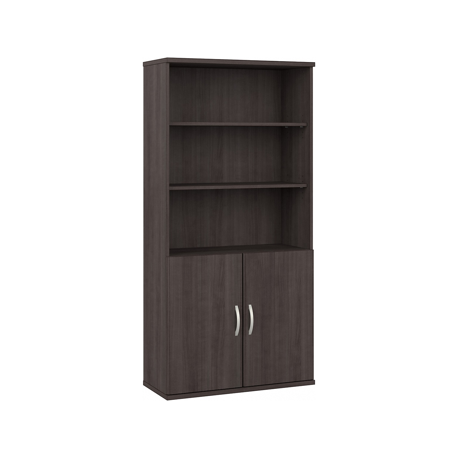 Bush Business Furniture Hybrid 73H 5-Shelf Bookcase with Doors, Storm Gray Laminated Wood (HYB024SG)