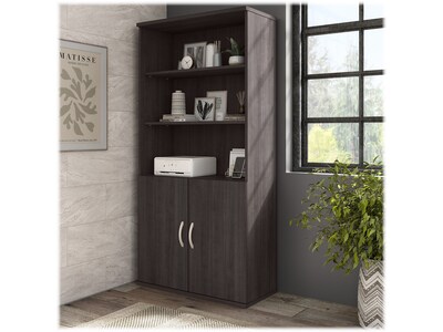 Bush Business Furniture Hybrid 73"H 5-Shelf Bookcase with Doors, Storm Gray Laminated Wood (HYB024SG)