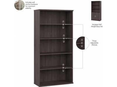 Bush Business Furniture Hybrid 73"H 5-Shelf Bookcase with Doors, Storm Gray Laminated Wood (HYB024SG)