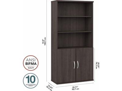 Bush Business Furniture Hybrid 73"H 5-Shelf Bookcase with Doors, Storm Gray Laminated Wood (HYB024SG)