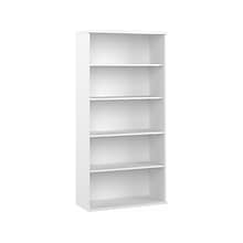 Bush Business Furniture Hybrid 73H 5-Shelf Bookcase with Adjustable Shelves, White Laminated Wood (