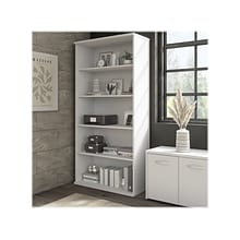 Bush Business Furniture Hybrid 73H 5-Shelf Bookcase with Adjustable Shelves, White Laminated Wood (