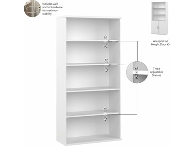 Bush Business Furniture Hybrid 73"H 5-Shelf Bookcase with Adjustable Shelves, White Laminated Wood (HYB136WH-Z)