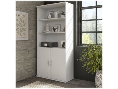 Bush Business Furniture Hybrid 73"H 5-Shelf Bookcase with Adjustable Shelves, White Laminated Wood (HYB136WH-Z)
