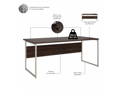 Bush Business Furniture Hybrid 72"W Computer Table Desk with Metal Legs, Black Walnut (HYD172BW)