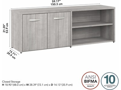 Bush Business Furniture Hybrid 21" Low Storage Cabinet with Doors and 6 Shelves, Platinum Gray (HYS160PG-Z)