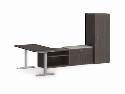 HON Mod 60 Computer Desk with Wardrobe and 2 Credenzas, Slate Teak (HLPL60114HATDSKWDSL1)