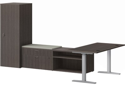 HON Mod 60 Computer Desk with Wardrobe and 2 Credenzas, Slate Teak (HLPL60114HATDSKWDSL1)