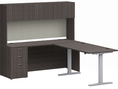 HON Mod 72 Executive Height-Adjustable Workstation with Storage, Slate Teak (HLPL8472HATHTCHSL1)