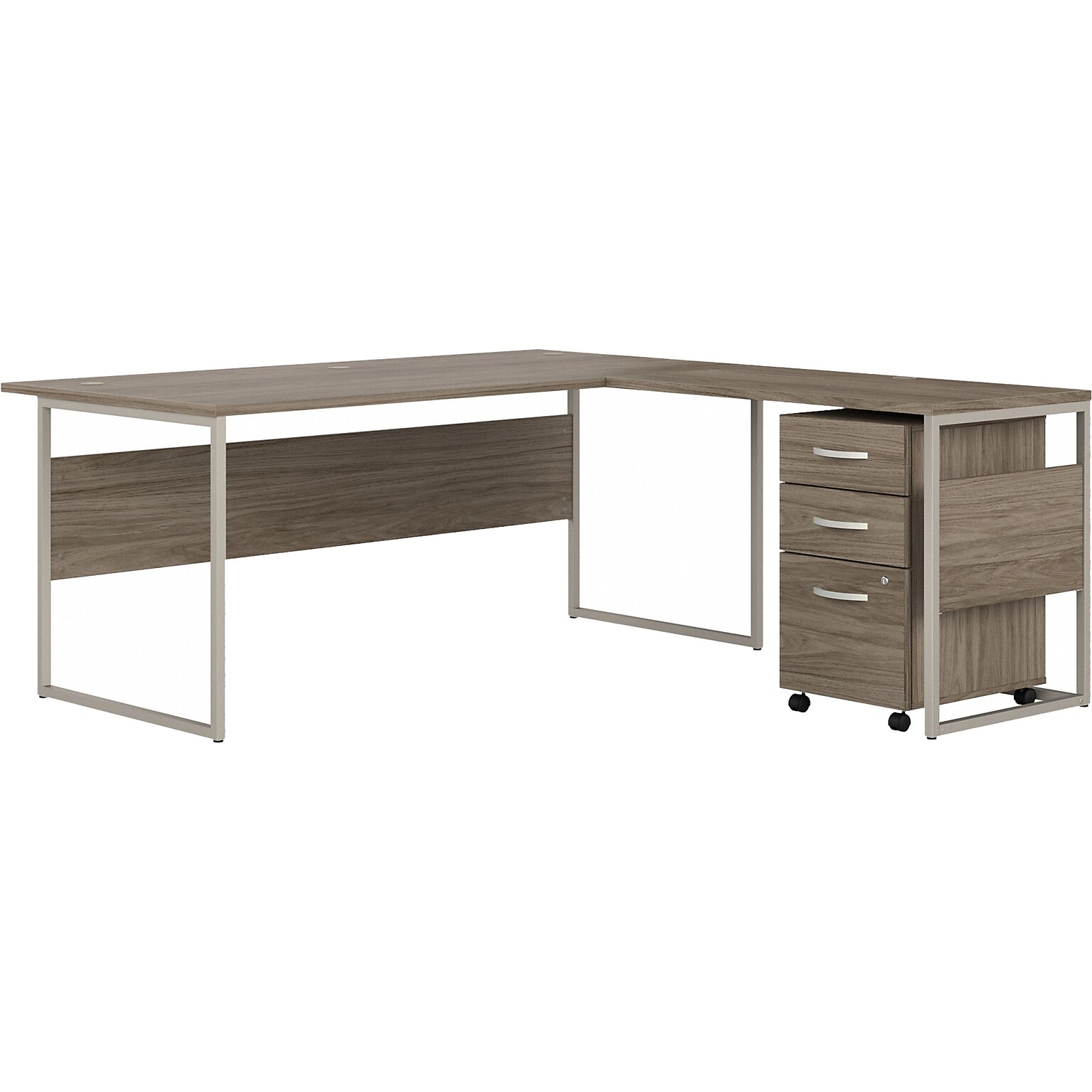 Bush Business Furniture Hybrid 72W L-Shaped Table Desk with 3-Drawer Mobile File Cabinet Bundle, Modern Hickory (HYB010MHSU)
