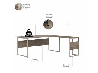Bush Business Furniture Hybrid 72"W L-Shaped Table Desk with 3-Drawer Mobile File Cabinet Bundle, Modern Hickory (HYB010MHSU)