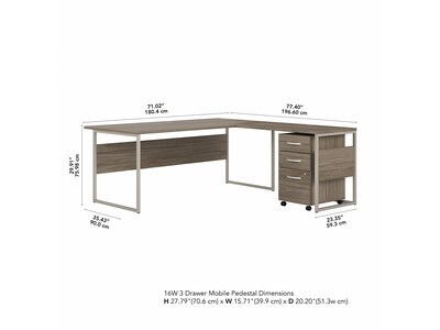 Bush Business Furniture Hybrid 72"W L-Shaped Table Desk with 3-Drawer Mobile File Cabinet Bundle, Modern Hickory (HYB010MHSU)