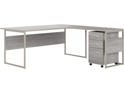 Bush Business Furniture Hybrid 72W L Shaped Table Desk with 3 Drawer Mobile File Cabinet, Platinum